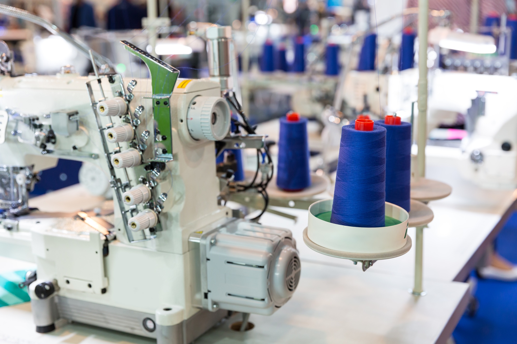 Sewing machine and cloth, nobody, clothing factory